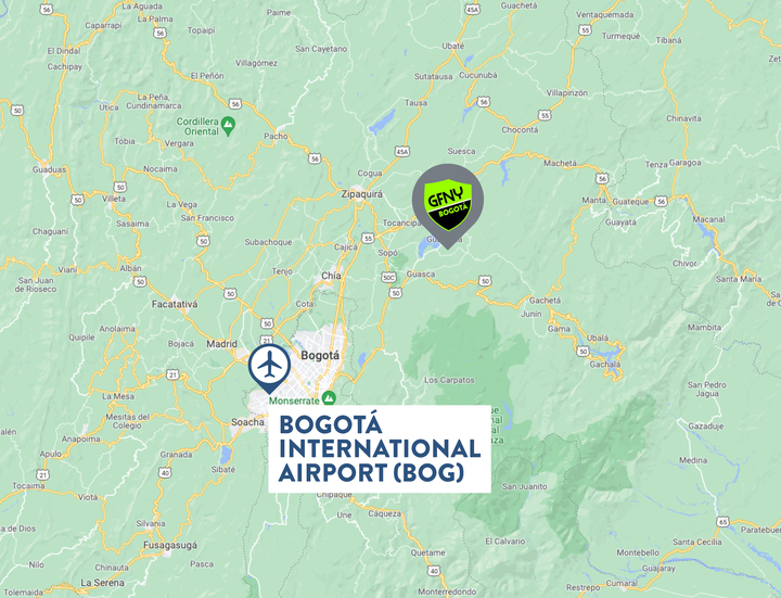 Map showing how to get to GFNY Bogota Airport